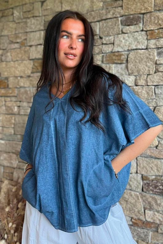 Rustic Nature Linen Blend Pocket Tee Washed Navy